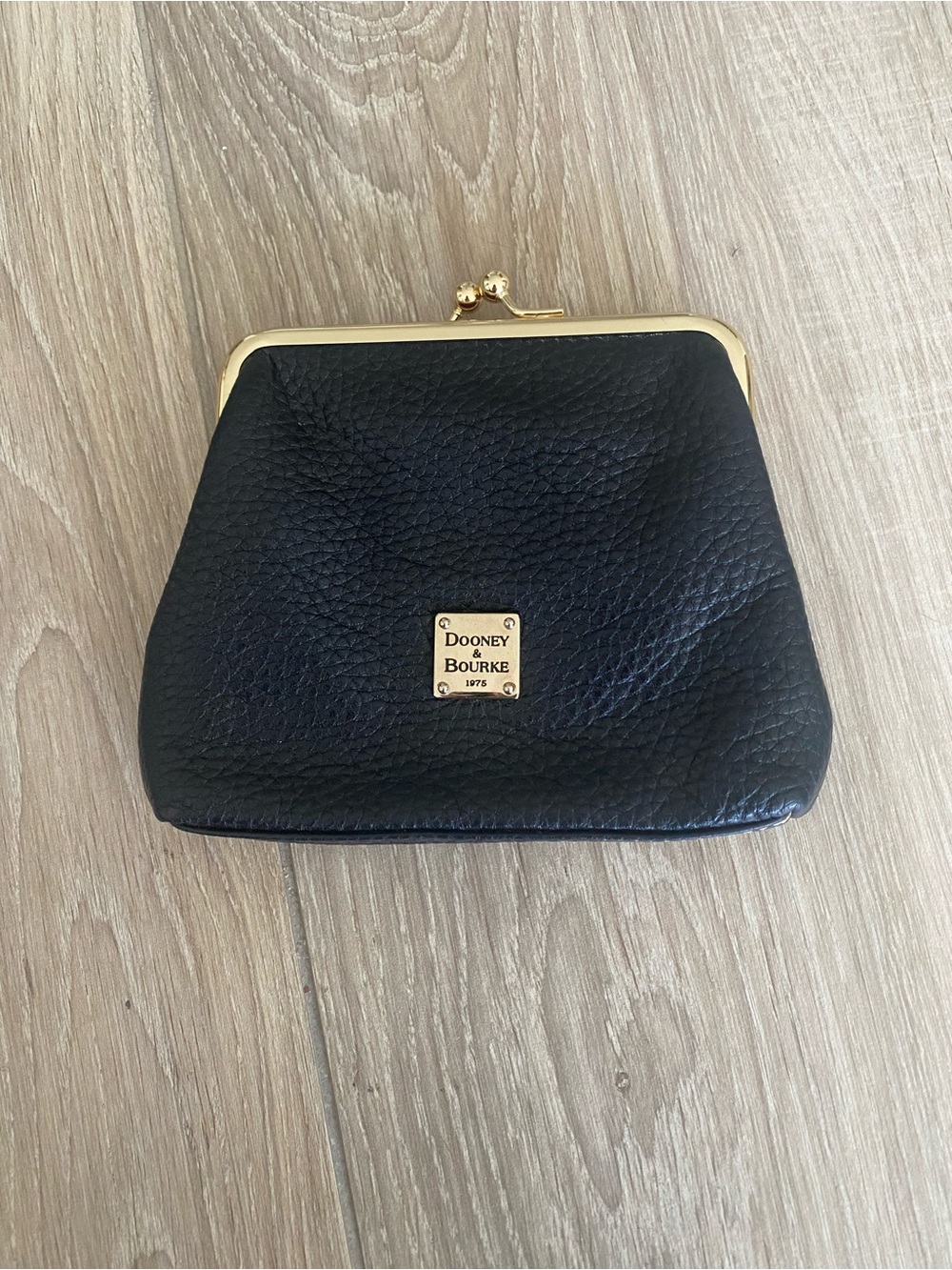 Like-New Dooney & Bourke Black Leather Kiss-Lock Coin Purse with Gold Hardware